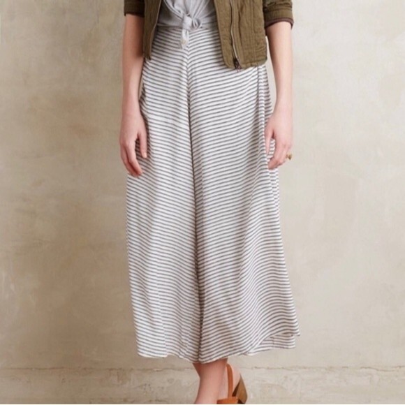 Faithfull the Brand Soleil White Navy Striped Side Slit Wide Leg Pants Size S - Picture 1 of 7
